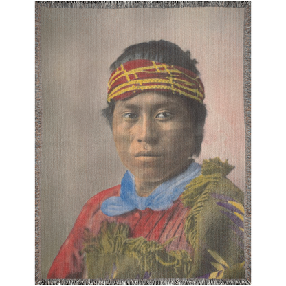 Native Man painting  -100% Cotton Jacquard Woven Throw Blanket