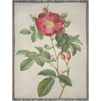 Single Flower Stem Vintage Painting  -100% Cotton Jacquard Woven Throw Blanket