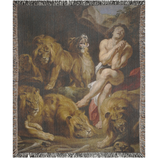 Daniel in The Lion Den  -100% Cotton Jacquard Woven Throw Blanket
