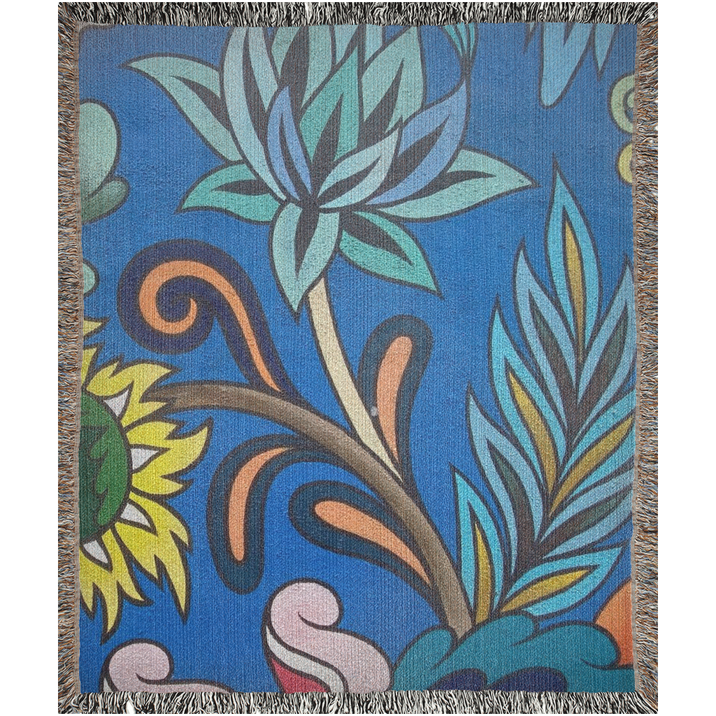 Vintage Floral Pattern  -100% Cotton Jacquard Woven Throw Blanket