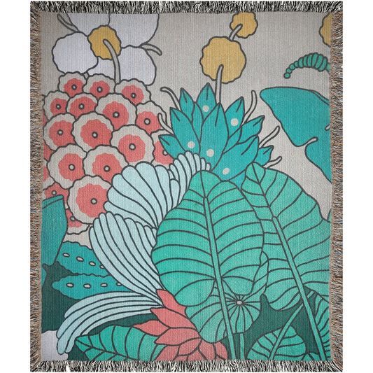 Vintage Botanical Painting  -100% Cotton Jacquard Woven Throw Blanket