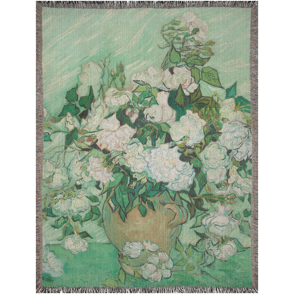 Roses By Van Gogh  -100% Cotton Jacquard Woven Throw Blanket