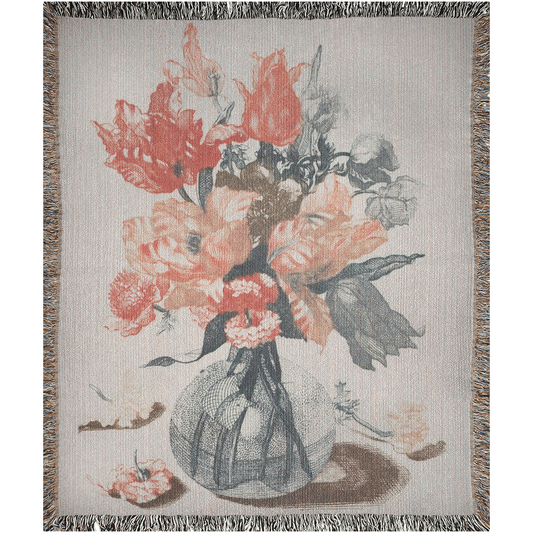 Pretty Flowers in a Vase  -100% Cotton Jacquard Woven Throw Blanket