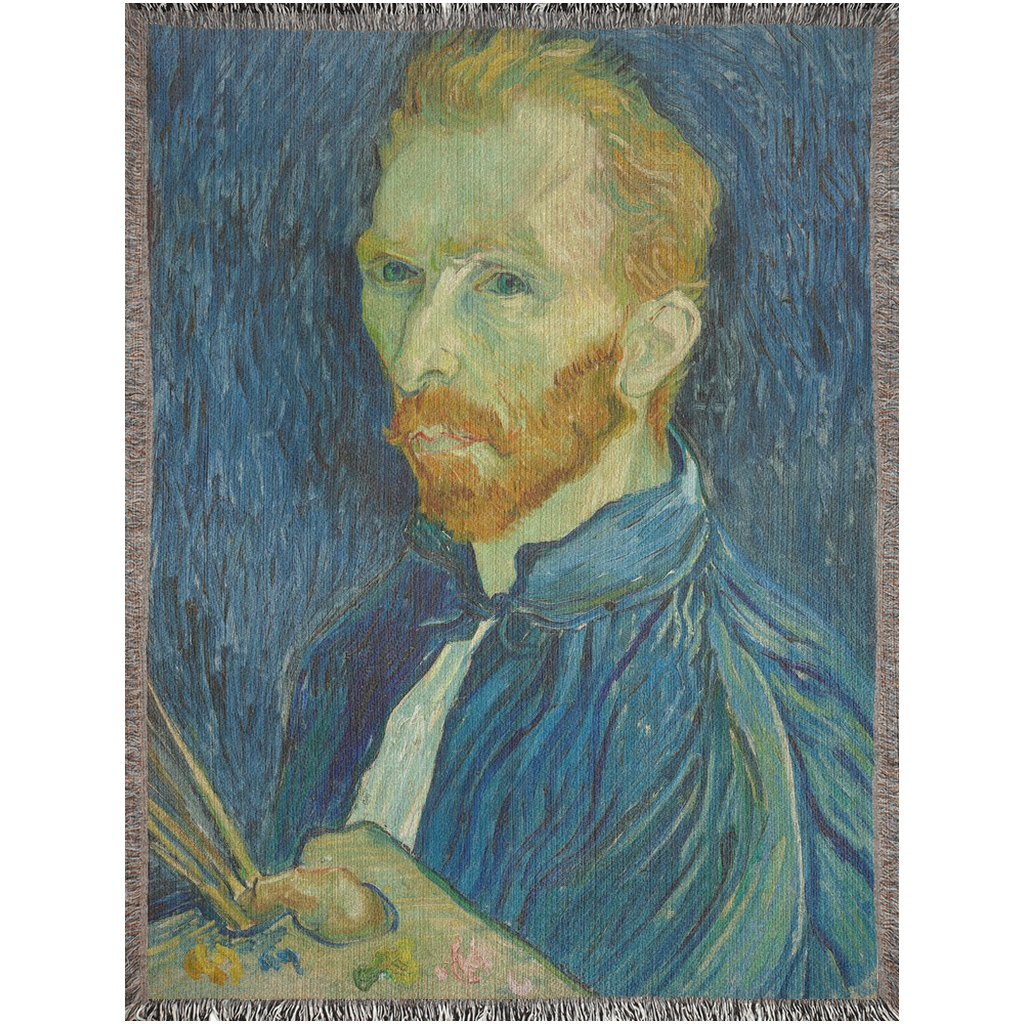 Van Gogh Self Portrait  -100% Cotton Jacquard Woven Throw Blanket