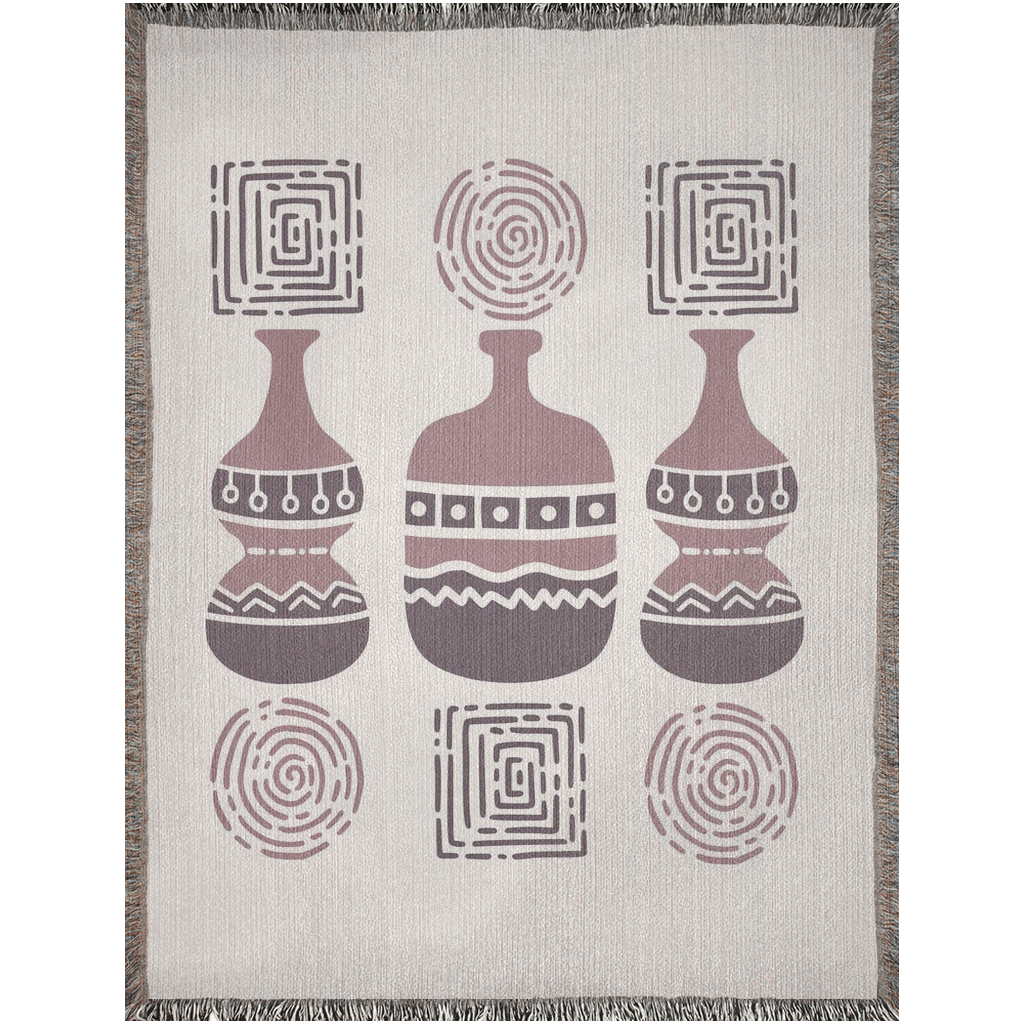 African Vases  -100% Cotton Jacquard Woven Throw Blanket