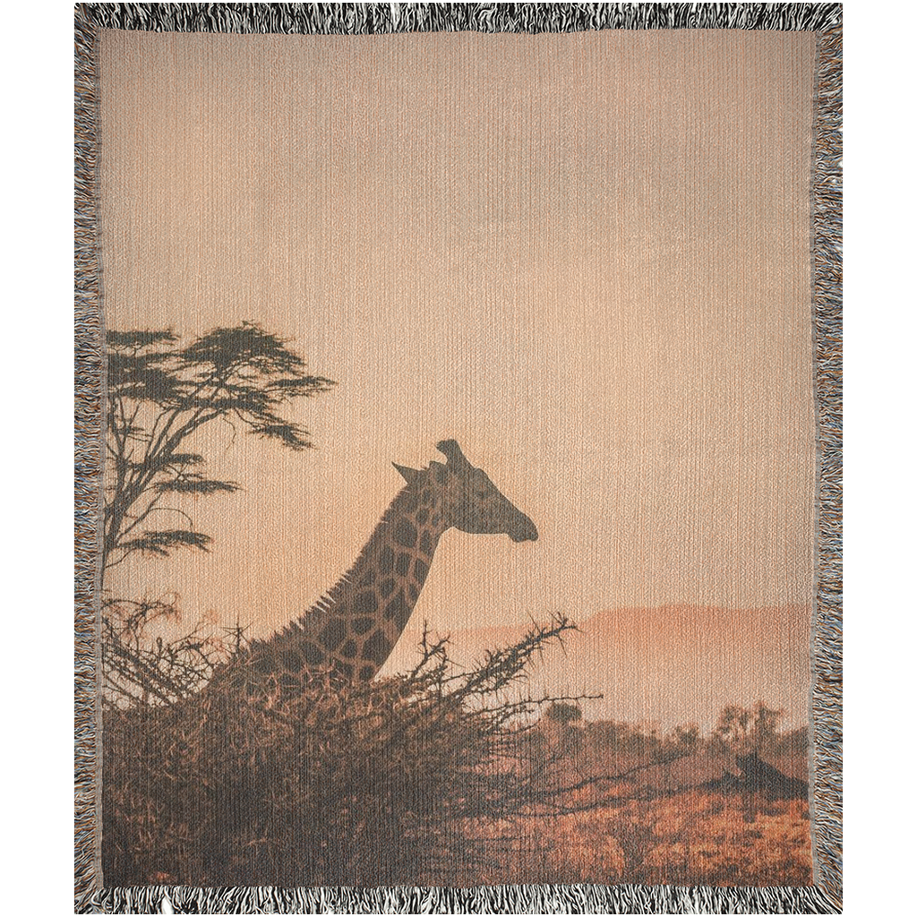 Giraffes in an African Safari  -100% Cotton Jacquard Woven Throw Blanket