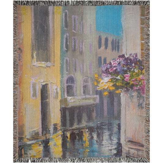 The Canal Oil Painting  -100% Cotton Jacquard Woven Throw Blanket