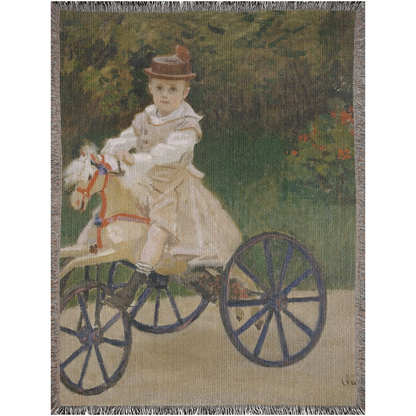 Jean Monet on The Bike By Claude Monet  -100% Cotton Jacquard Woven Throw Blanket