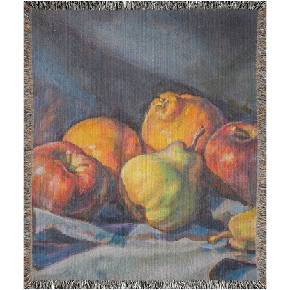 Vintage Fruits Oil Painting  -100% Cotton Jacquard Woven Throw Blanket