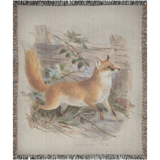 Vintage Fox Painting  -100% Cotton Jacquard Woven Throw Blanket