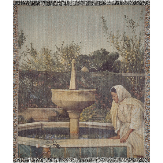 By The Fountain  -100% Cotton Jacquard Woven Throw Blanket