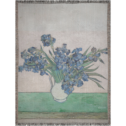 Blue Lilies Van Gogh  -100% Cotton Jacquard Woven Throw Blanket