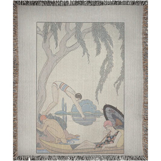 A Summer Day By The Pond  -100% Cotton Jacquard Woven Throw Blanket