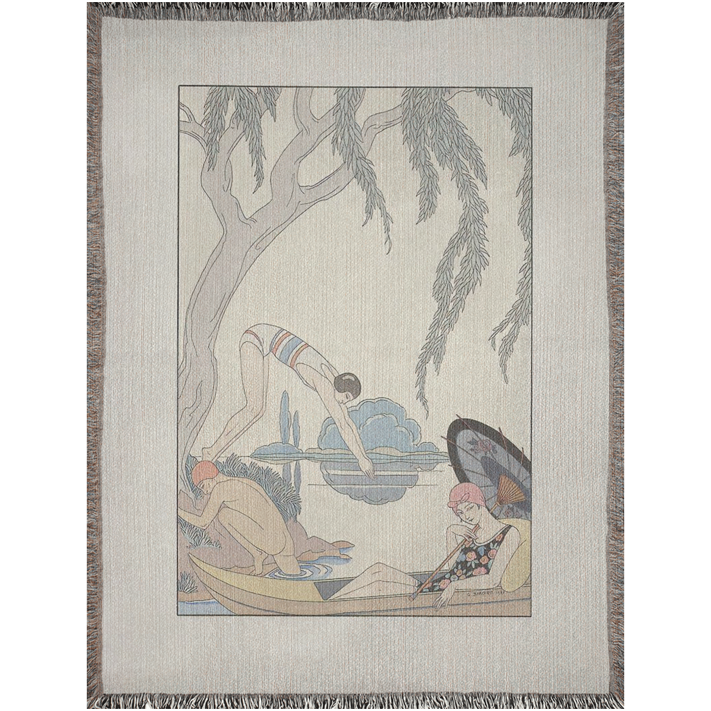 A Summer Day By The Pond  -100% Cotton Jacquard Woven Throw Blanket