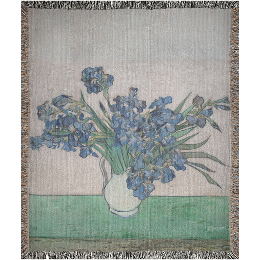 Blue Lilies Van Gogh  -100% Cotton Jacquard Woven Throw Blanket