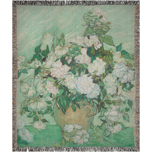 Roses By Van Gogh  -100% Cotton Jacquard Woven Throw Blanket