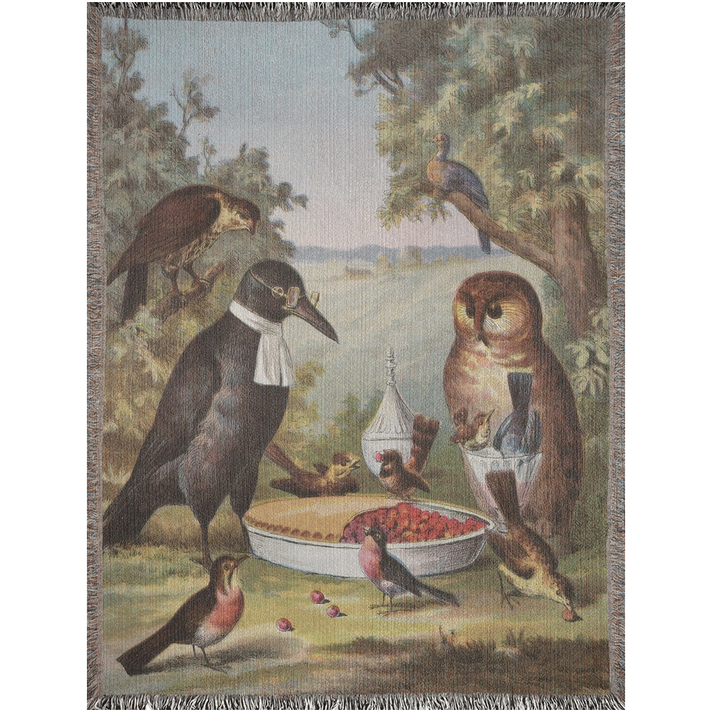 Birds Feast Vintage Painting  -100% Cotton Jacquard Woven Throw Blanket
