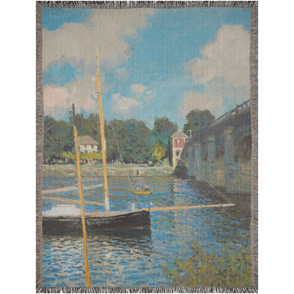 The Boat by Claude Monet  -100% Cotton Jacquard Woven Throw Blanket