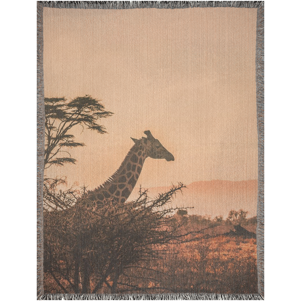 Giraffes in an African Safari  -100% Cotton Jacquard Woven Throw Blanket