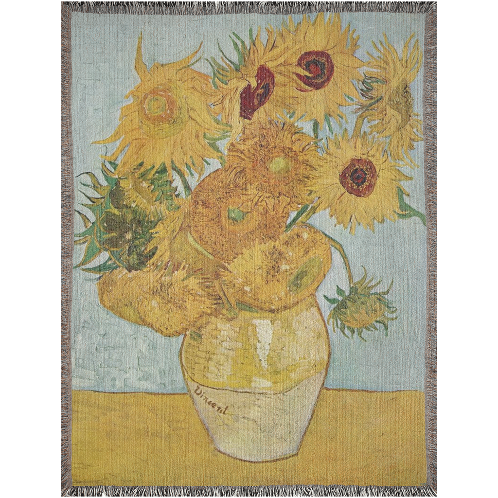 Sunflowers Van Gogh  -100% Cotton Jacquard Woven Throw Blanket