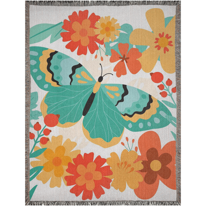 Colorful Butterflies -100% Cotton Jacquard Woven Throw Blanket