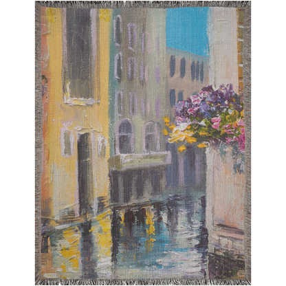 The Canal Oil Painting  -100% Cotton Jacquard Woven Throw Blanket