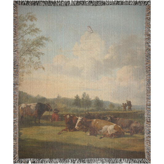 Cows in a Field  -100% Cotton Jacquard Woven Throw Blanket