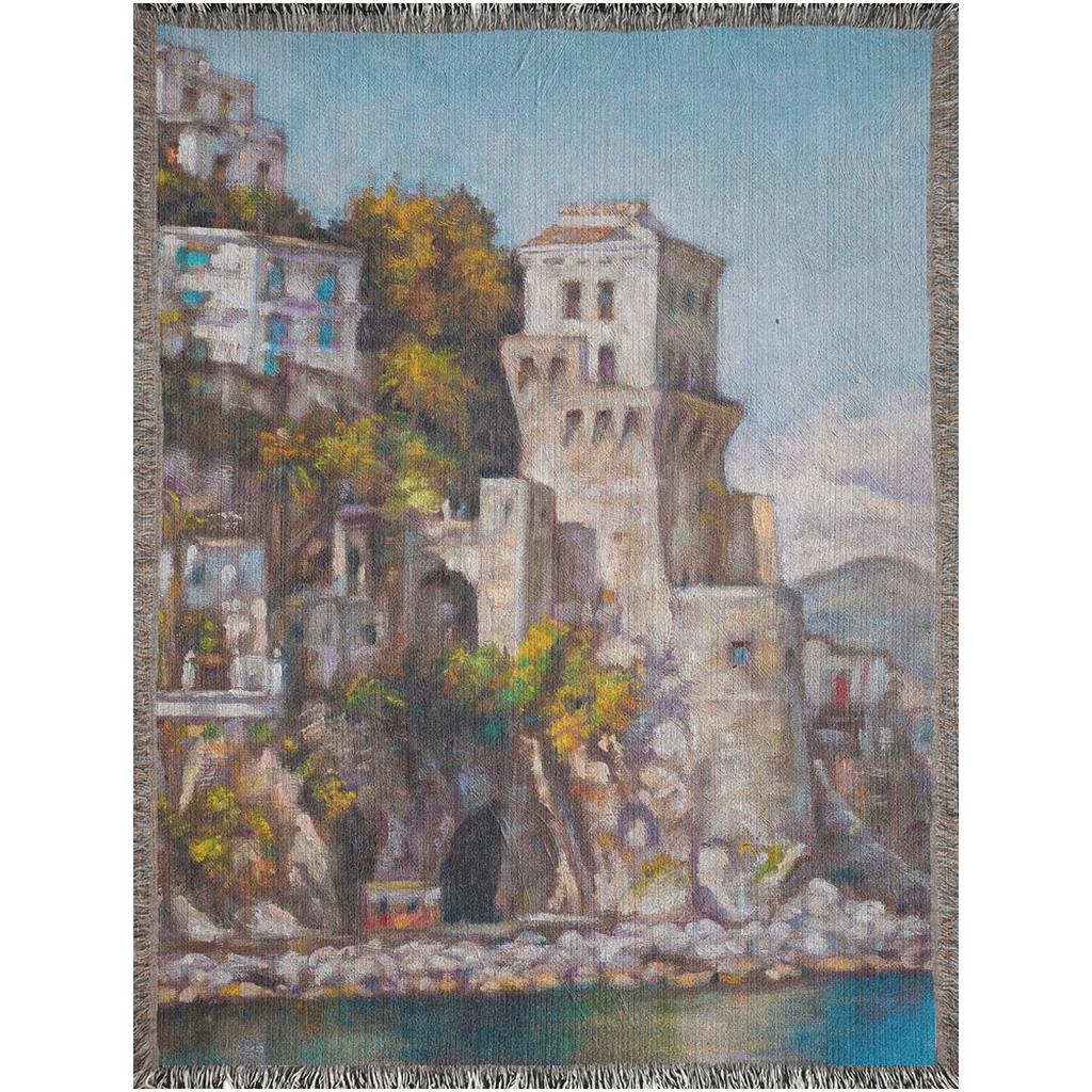 On The Cliff Cityscape  -100% Cotton Jacquard Woven Throw Blanket