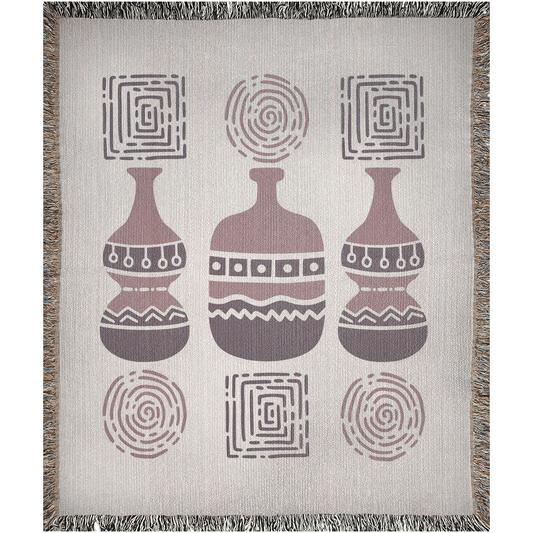 African Vases  -100% Cotton Jacquard Woven Throw Blanket