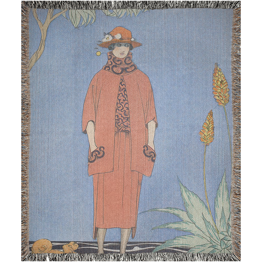Lady in Red 1920  -100% Cotton Jacquard Woven Throw Blanket
