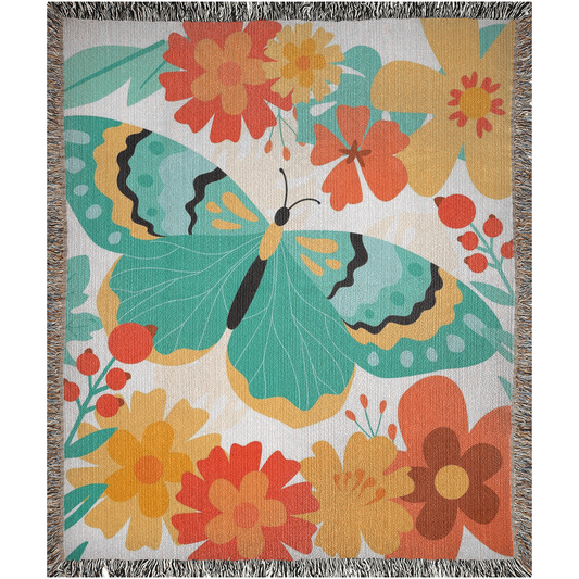 Colorful Butterflies -100% Cotton Jacquard Woven Throw Blanket