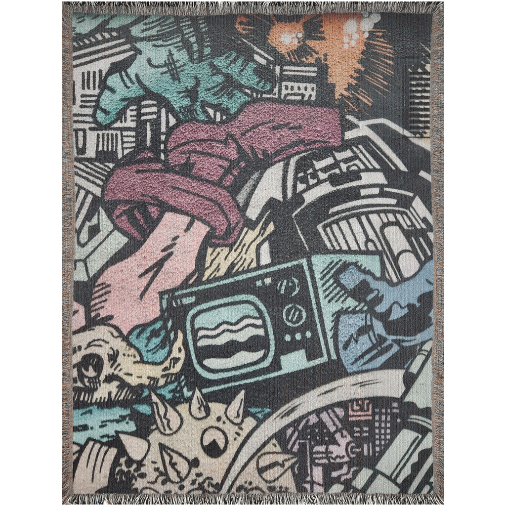 1984 Street Art  -100% Cotton Jacquard Woven Throw Blanket