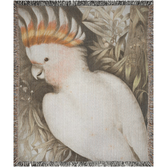 Cockatoo Vintage Painting  -100% Cotton Jacquard Woven Throw Blanket