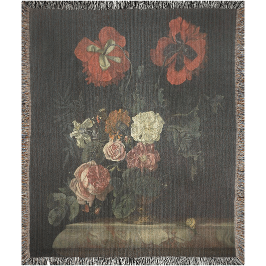 Flowers Vase Vintage  -100% Cotton Jacquard Woven Throw Blanket
