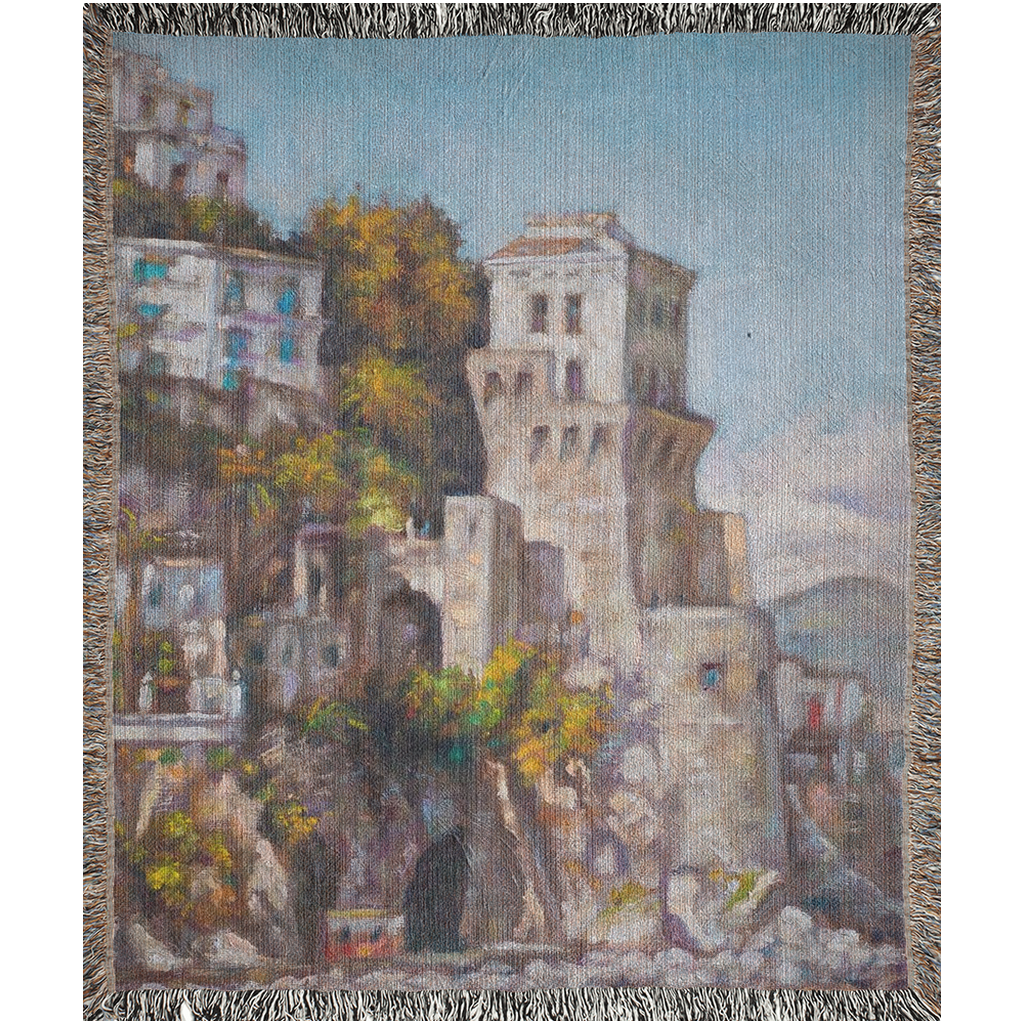 On The Cliff Cityscape  -100% Cotton Jacquard Woven Throw Blanket