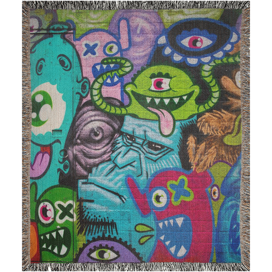 Monsters  -100% Cotton Jacquard Woven Throw Blanket