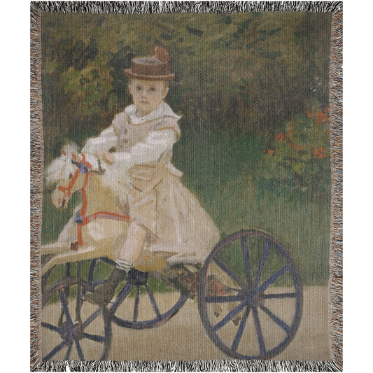 Jean Monet on The Bike By Claude Monet  -100% Cotton Jacquard Woven Throw Blanket