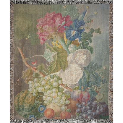 Flowers & Fruits Vintage  -100% Cotton Jacquard Woven Throw Blanket